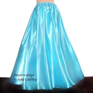 Light Blue Satin Maxi Skirt. Ameynra design. New